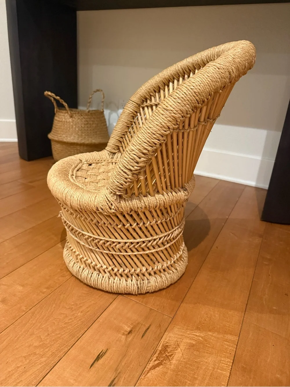 Natural wicker rattan kids chair or decor, plant stand etc